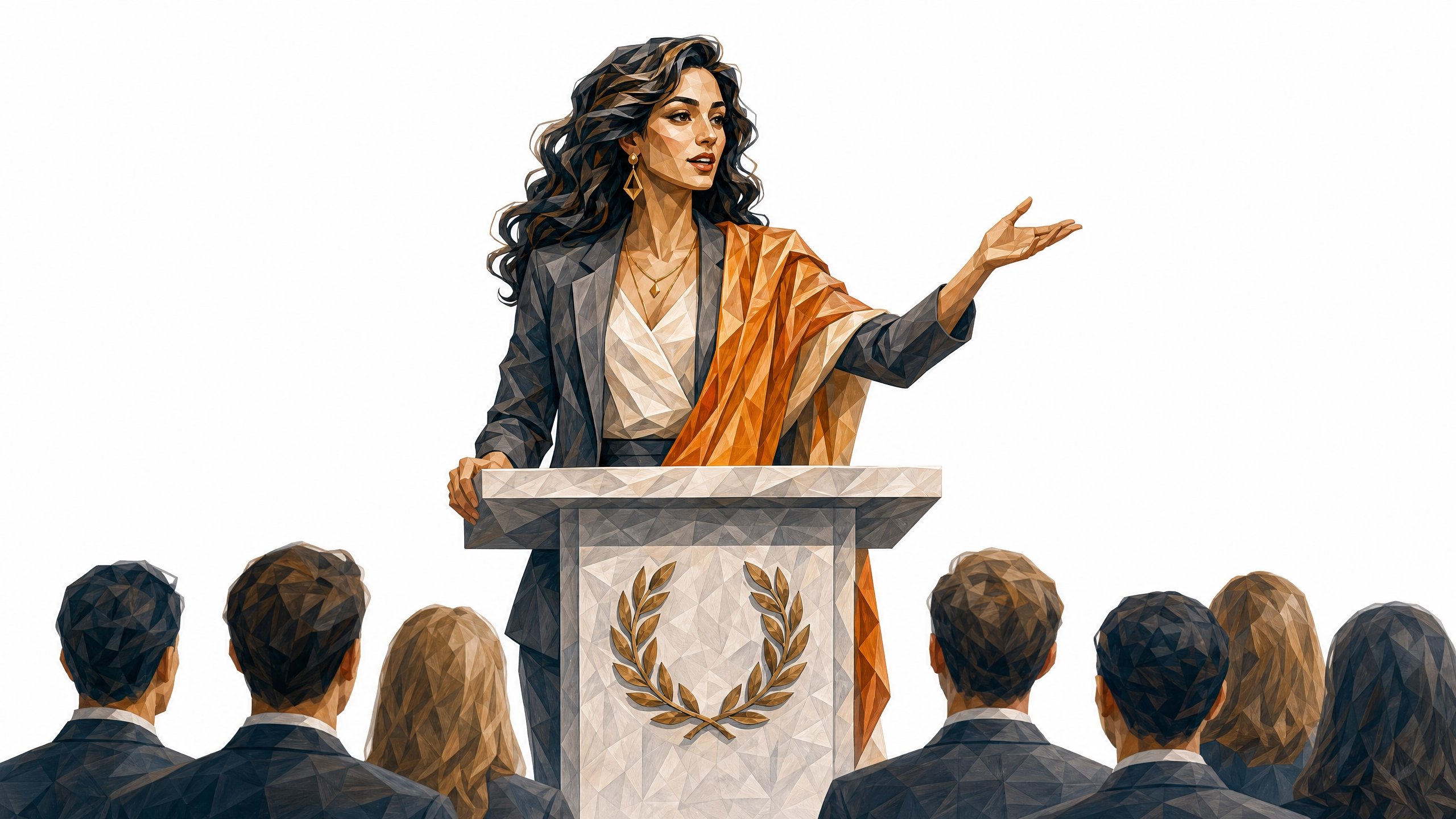Mujer presentando con autoridad y presencia — RĒTOR